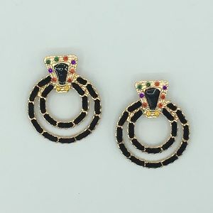 Black/Gold with multi colored gems earrings